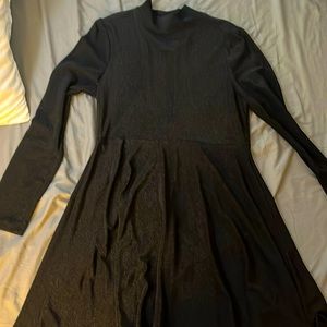 Mock turtleneck long sleeved dress in black shimmer